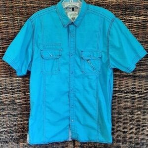 Drill Clothing Company Slim Fit Preppy Pearl Snap Shirt Blue Size L